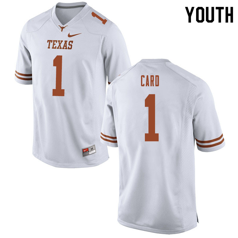 Youth #1 Hudson Card Texas Longhorns College Football Jerseys Sale-White